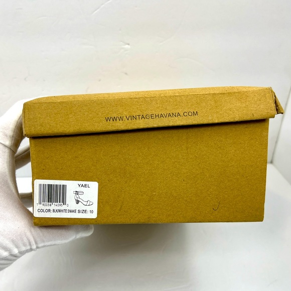 VINTAGE HAVANA,BLACK & WHITE SNAKE PRINT OPEN TOE MIDTOP, ADJUSTABLE ANKLE LOOP - Picture 15 of 15